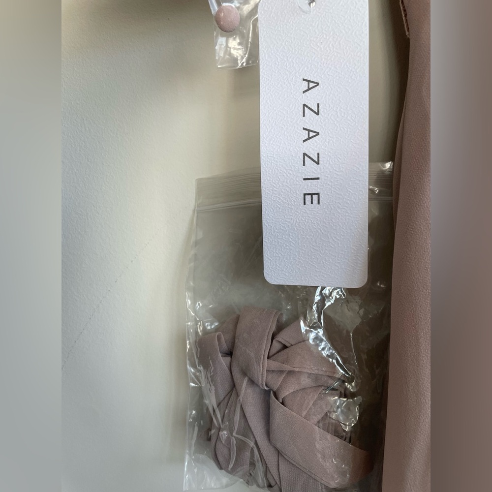 Azazie Mandy Maxi Dress in Taupe V Neck Formal Bridesmaid Size A2 - Picture 10 of 15